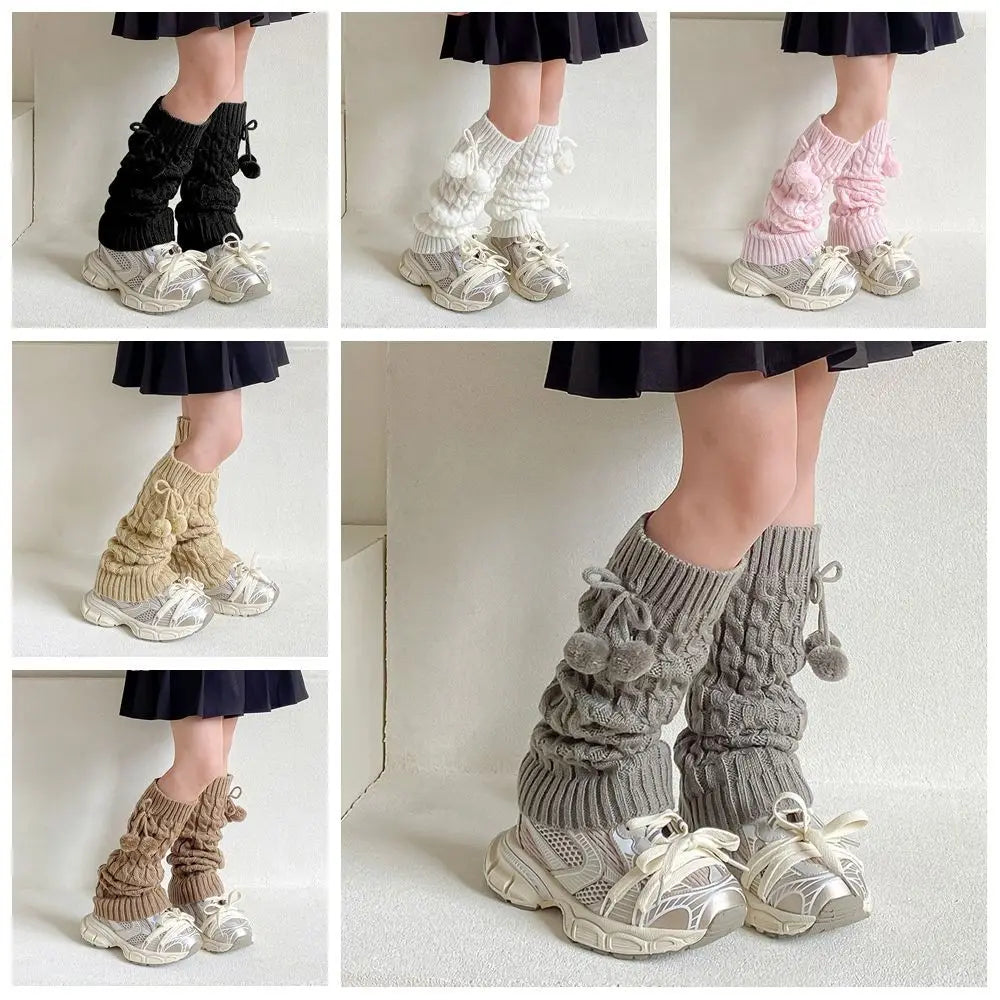 Korean Style Children's Leg Warmers Balletcore JK Knitted Leg Cover Long Stockings Foot Cover Plush Ball Leg Socks Children's