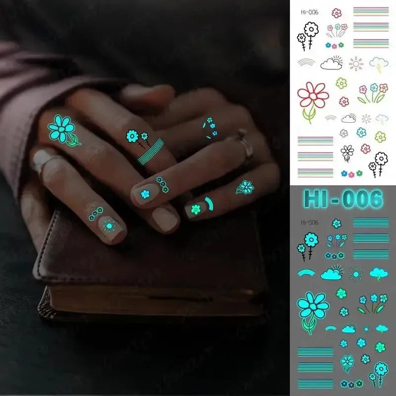 5pcs Blue Luminous Glow Tattoo Sticker Constellation Waterproof Temporary Tatoo Small Finger Wrist Fake Tatto - KawaSocks