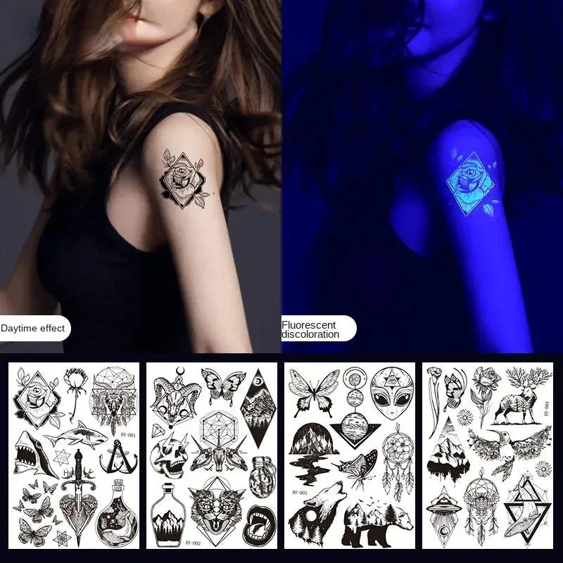 Fluorescent Color-changing Tattoo Stickers Luminous Flower Arm Waterproof Temporary Tattoo Stickers Trend Bar Animal Stickers - KawaSocks