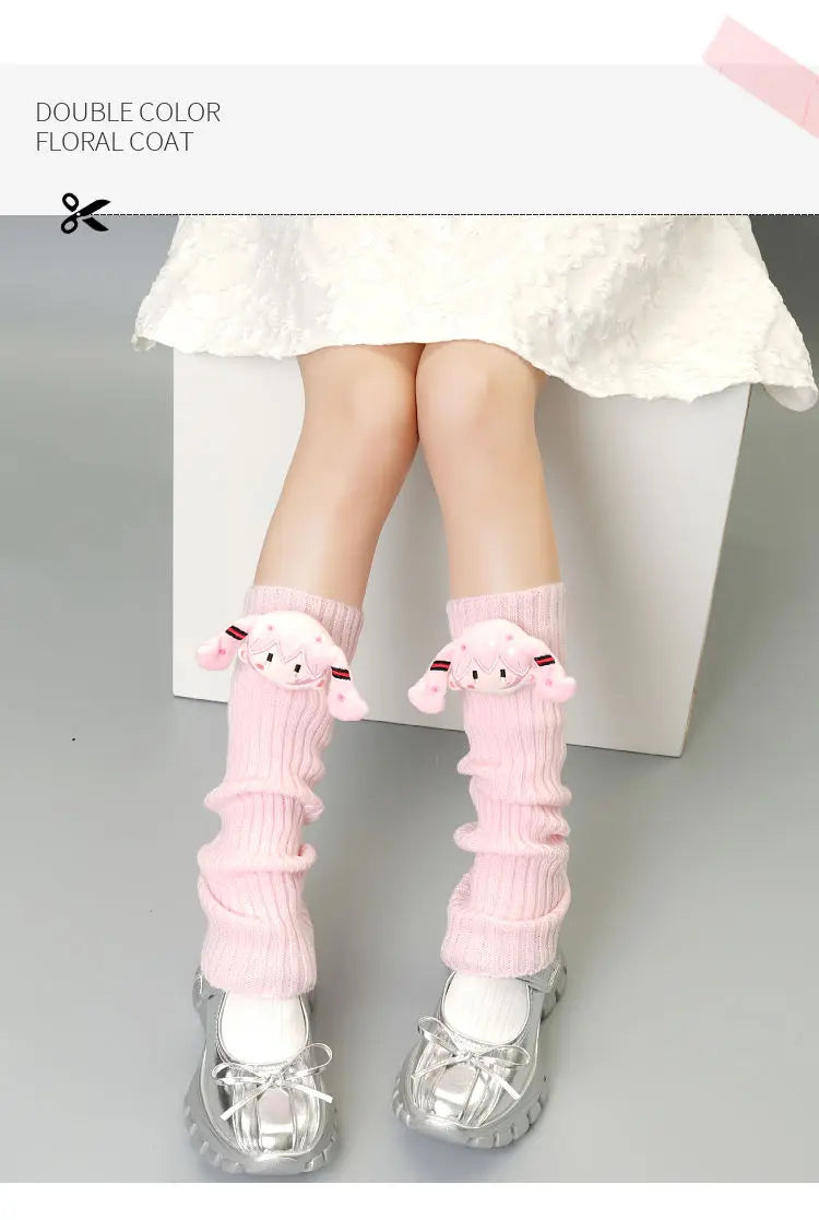 Hatsune Miku Green Knitted Pile Socks Mid-tube Autumn/winter Cute Pink Personality Doll Calf Cover