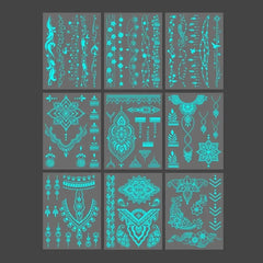 Blue Glow Henna Tattoo Sticker Lasting Waterproof Fake Lace Tattoos Sweatproof Glow in the Dark Luminous Temporary Tattoos - KawaSocks