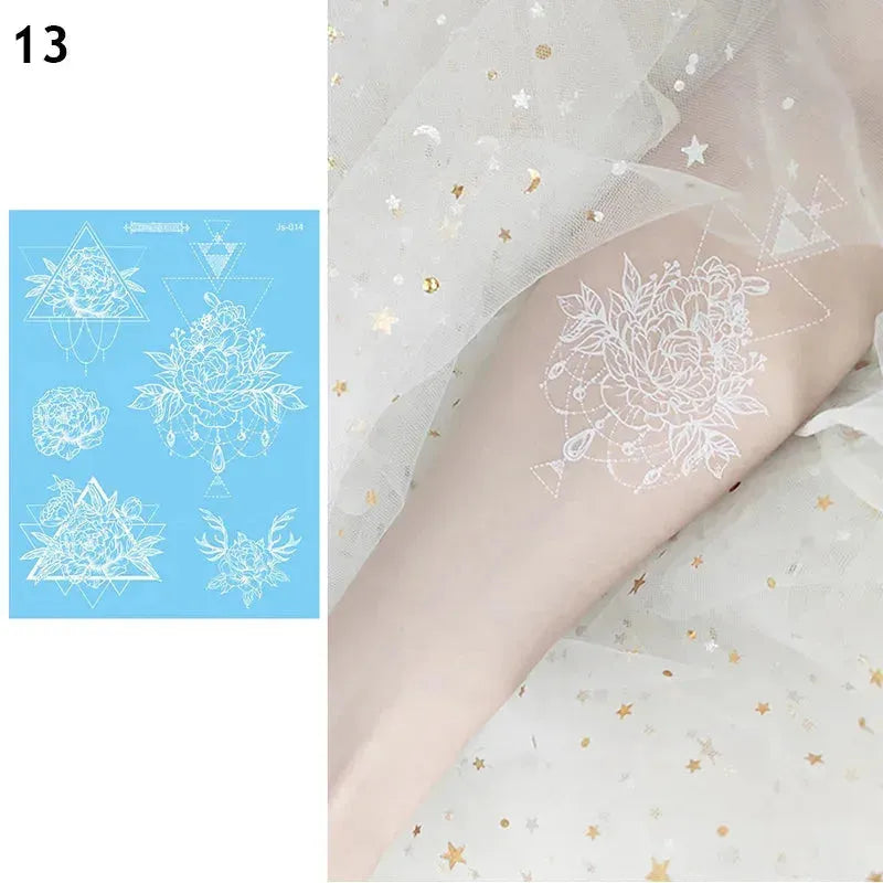 White Lace Jewelry Temporary Tattoo Sticker Waterproof Indian Henna Tattoo Body Art Tattoo Sticker Bride Wedding Lace Flower - KawaSocks