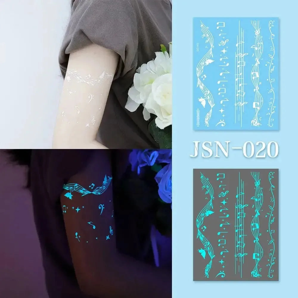 Blue Glow Henna Tattoo Sticker Lasting Waterproof Fake Lace Tattoos Sweatproof Glow in the Dark Luminous Temporary Tattoos - KawaSocks