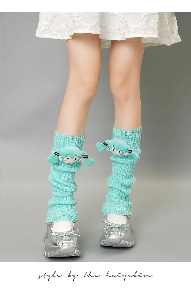 Hatsune Miku Green Knitted Pile Socks Mid-tube Autumn/winter Cute Pink Personality Doll Calf Cover