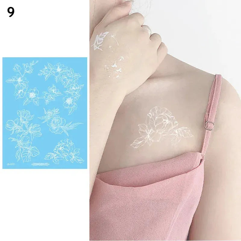 White Lace Jewelry Temporary Tattoo Sticker Waterproof Indian Henna Tattoo Body Art Tattoo Sticker Bride Wedding Lace Flower - KawaSocks