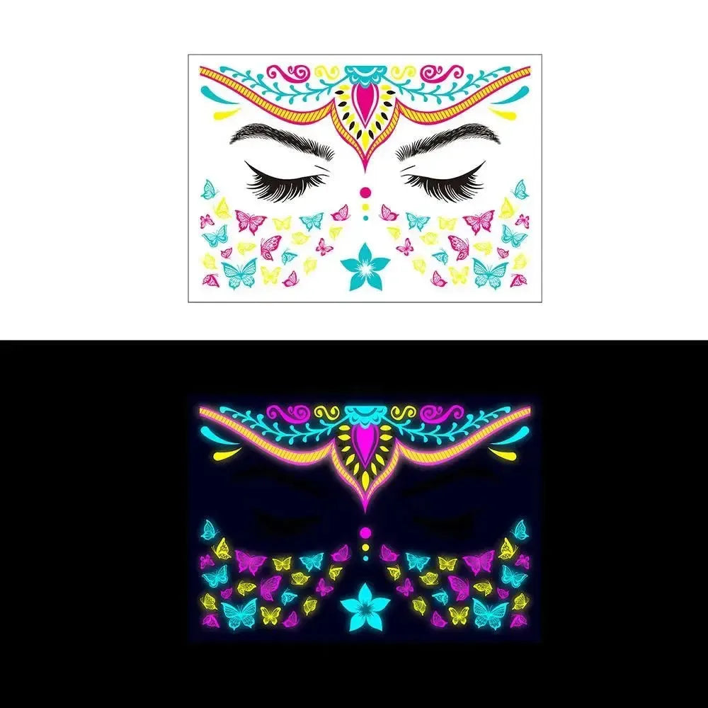 Fluorescent Face Stickers Glow in The Dark Waterproof Decorations Stickers Face Body Paint New Glowing Tattoos Music Festival - KawaSocks