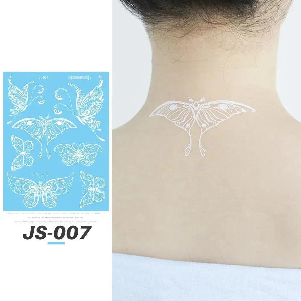 New White Creative Fake Temporary Tattoo Snowflake Start Moon Flower Butterfly Body Art Arm Face Tattoo Makeup Sticker for Women - KawaSocks