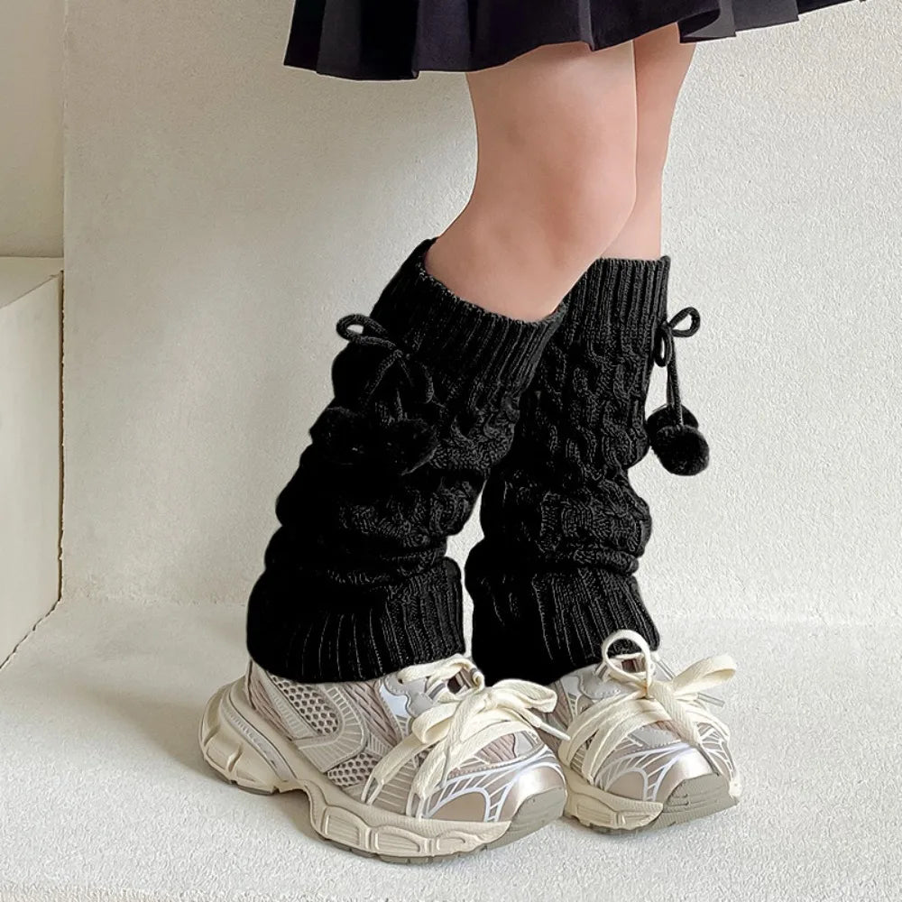 Korean Style Children's Leg Warmers Balletcore JK Knitted Leg Cover Long Stockings Foot Cover Plush Ball Leg Socks Children's - KawaSocks