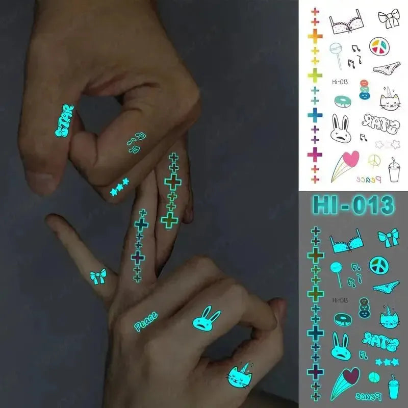 5pcs Blue Luminous Glow Tattoo Sticker Constellation Waterproof Temporary Tatoo Small Finger Wrist Fake Tatto - KawaSocks