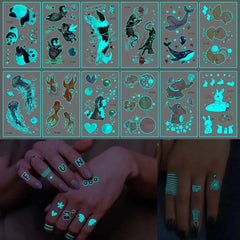 Waterproof Fluorescent Star Feather Body Art Blue Luminous Fake Tattoo Tattoo Sticker Temporary Tattoos - KawaSocks