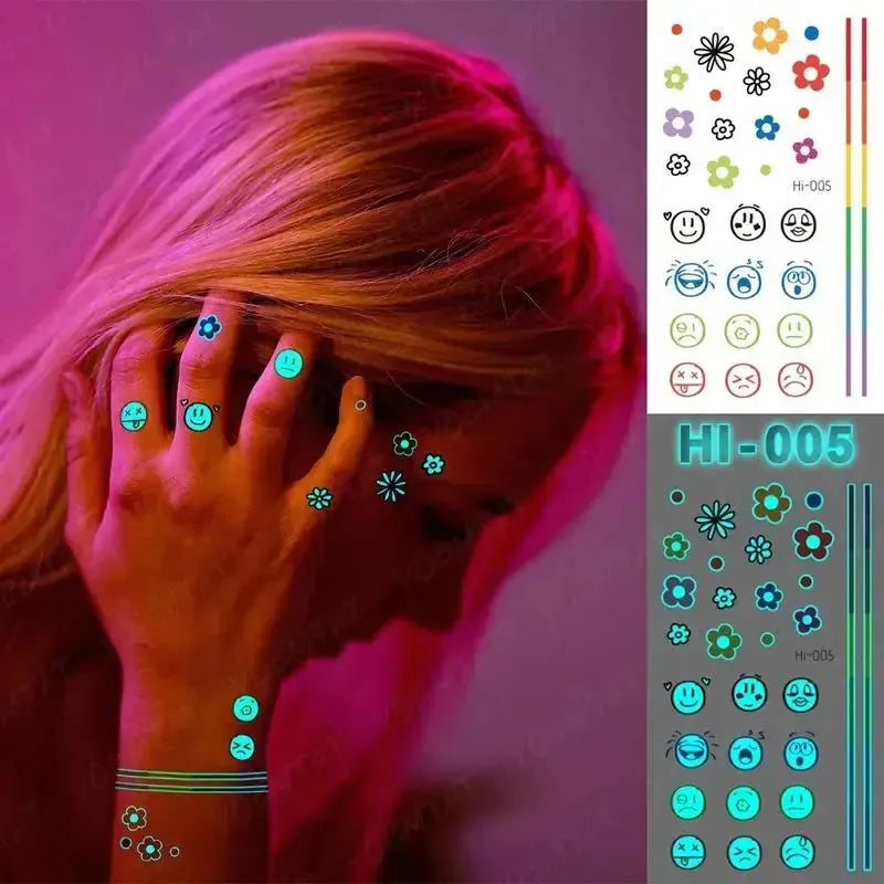 5pcs Blue Luminous Glow Tattoo Sticker Constellation Waterproof Temporary Tatoo Small Finger Wrist Fake Tatto - KawaSocks