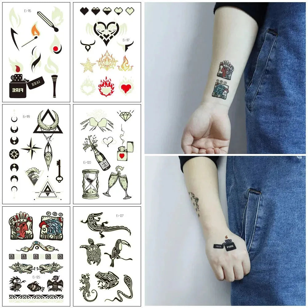 VeeCharm - Tribal Totem Temporary Tattoo Stickers Luminous Tattoos Body Art Makeup Fake Tattoo Waterproof Removable, 1/16 Sheet - KawaSocks