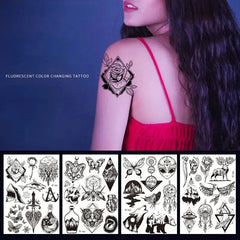 Fluorescent Color-changing Tattoo Stickers Luminous Flower Arm Waterproof Temporary Tattoo Stickers Trend Bar Animal Stickers - KawaSocks