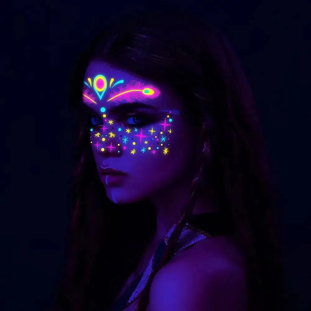 Fluorescent Face Stickers Glow in The Dark Waterproof Decorations Stickers Face Body Paint New Glowing Tattoos Music Festival - KawaSocks