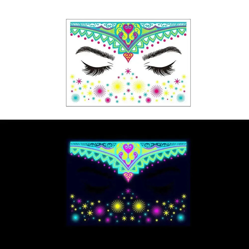 Fluorescent Face Stickers Glow in The Dark Waterproof Decorations Stickers Face Body Paint New Glowing Tattoos Music Festival - KawaSocks