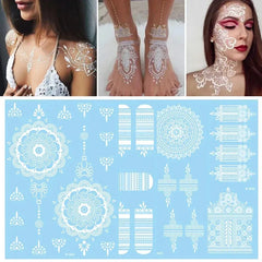 White Lace Jewelry Temporary Tattoo Sticker Waterproof Indian Henna Tattoo Body Art Tattoo Sticker Bride Wedding Lace Flower - KawaSocks