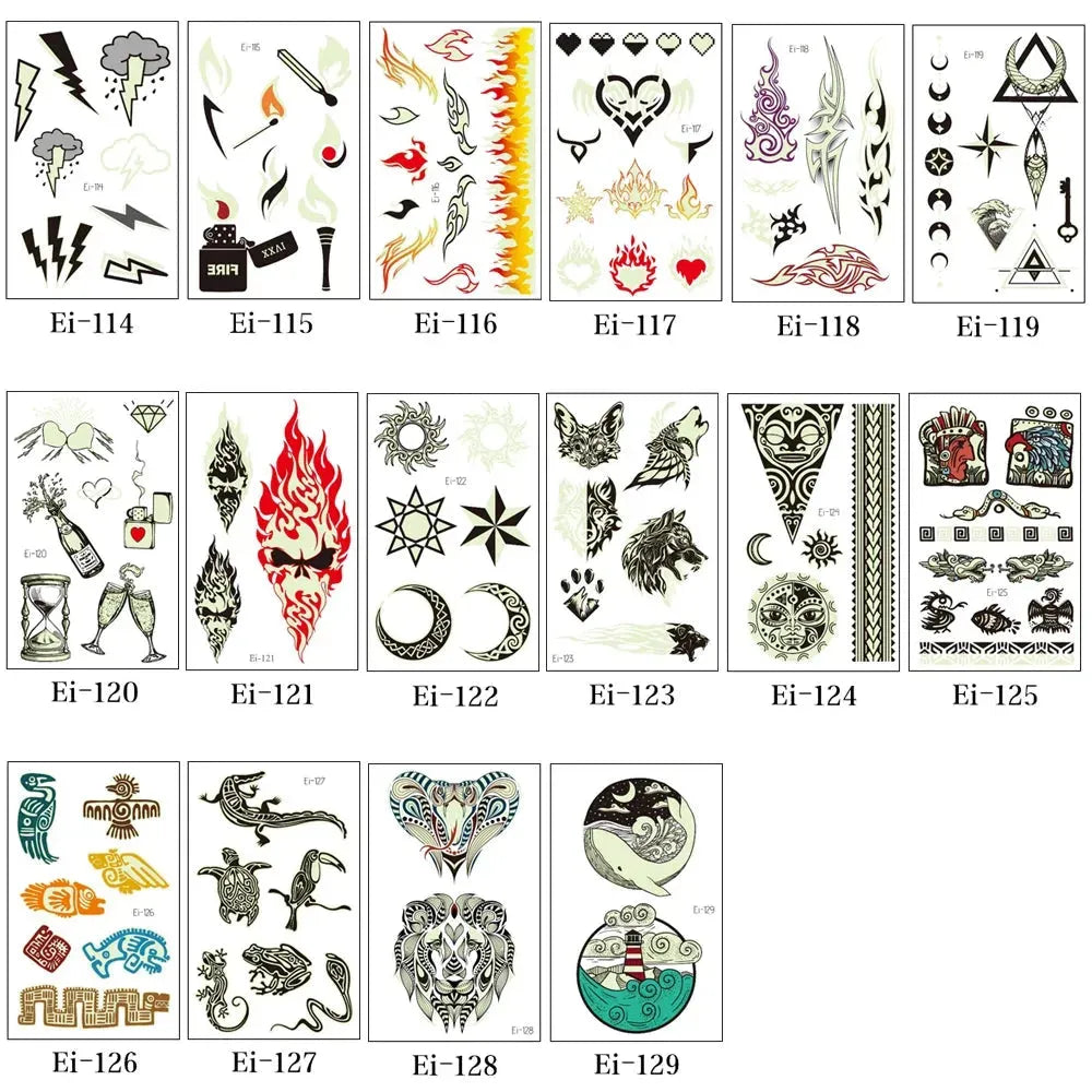 VeeCharm - Tribal Totem Temporary Tattoo Stickers Luminous Tattoos Body Art Makeup Fake Tattoo Waterproof Removable, 1/16 Sheet - KawaSocks