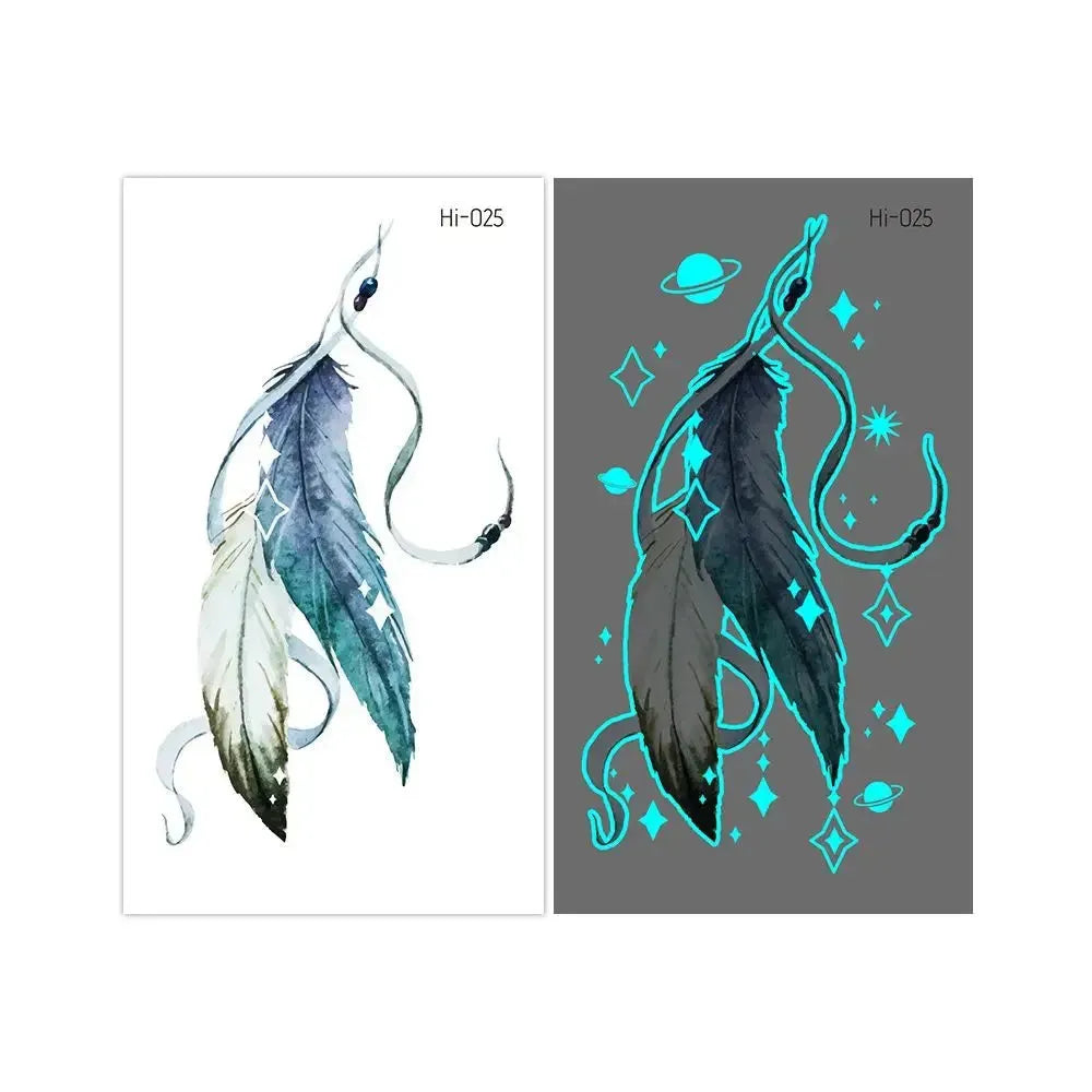 Waterproof Fluorescent Star Feather Body Art Blue Luminous Fake Tattoo Tattoo Sticker Temporary Tattoos - KawaSocks