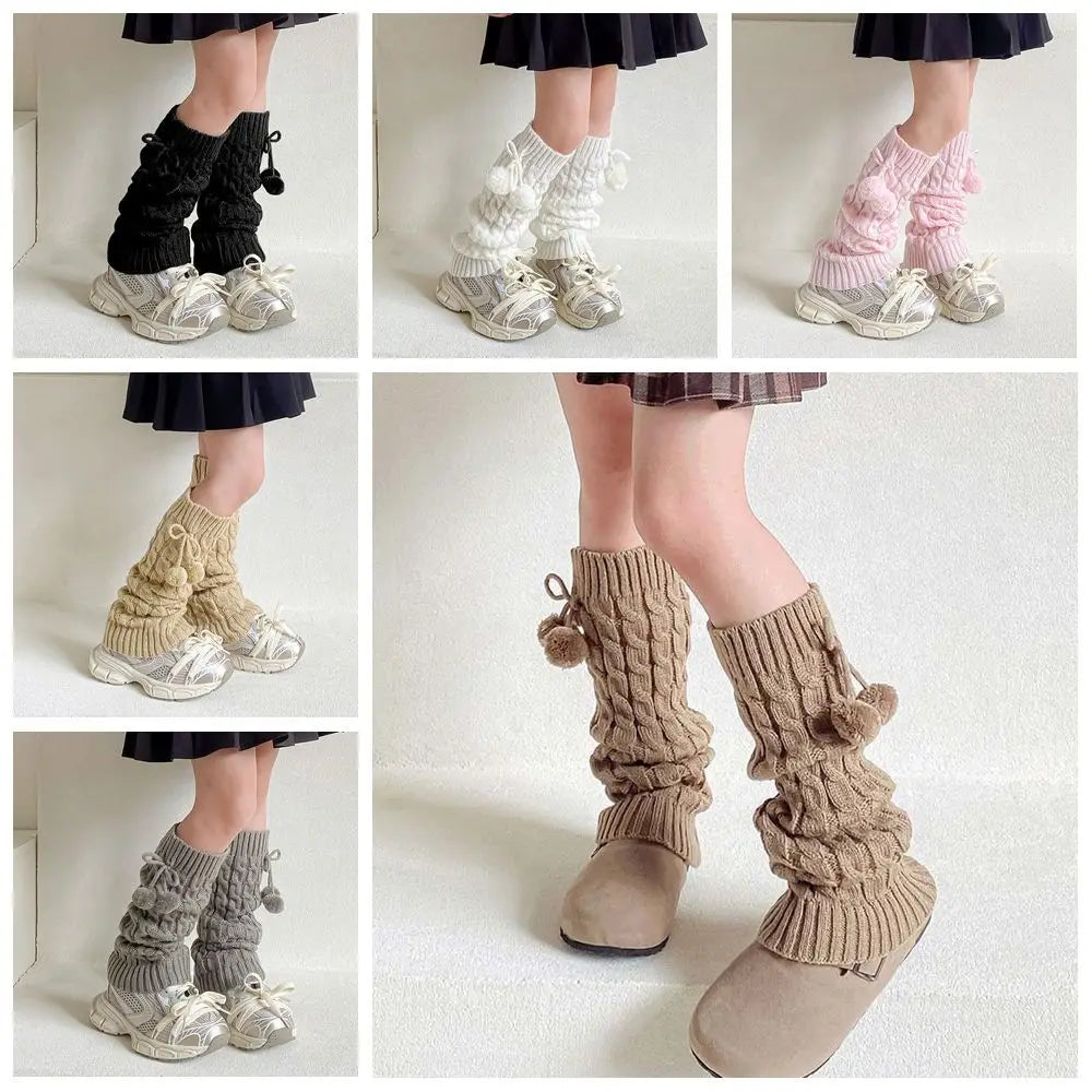 Korean Style Children's Leg Warmers Balletcore JK Knitted Leg Cover Long Stockings Foot Cover Plush Ball Leg Socks Children's