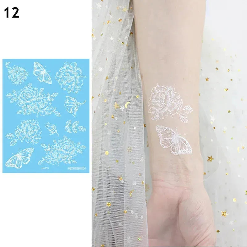 White Lace Jewelry Temporary Tattoo Sticker Waterproof Indian Henna Tattoo Body Art Tattoo Sticker Bride Wedding Lace Flower - KawaSocks