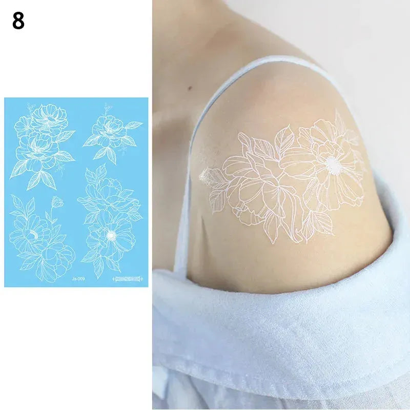 White Lace Jewelry Temporary Tattoo Sticker Waterproof Indian Henna Tattoo Body Art Tattoo Sticker Bride Wedding Lace Flower - KawaSocks