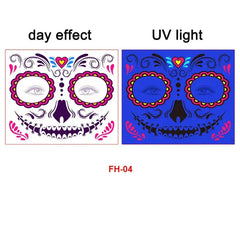 Day of the Dead Halloween Tattoo Fluorescent Waterproof Temporary Face Stickers Makeup Dress Up Decoration for Party Festival - KawaSocks