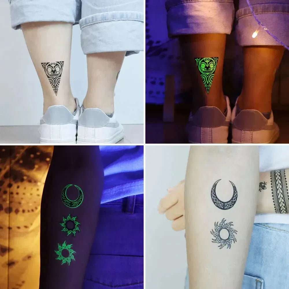 VeeCharm - Tribal Totem Temporary Tattoo Stickers Luminous Tattoos Body Art Makeup Fake Tattoo Waterproof Removable, 1/16 Sheet - KawaSocks