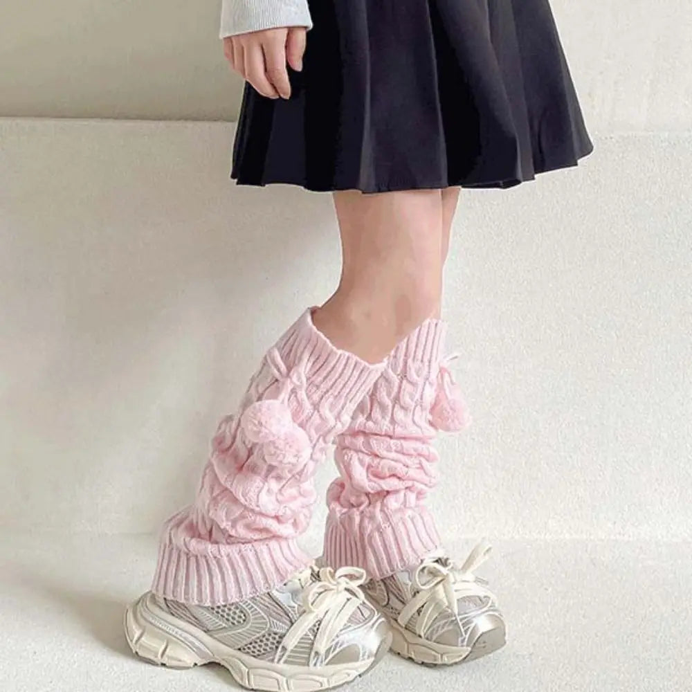 Korean Style Children's Leg Warmers Balletcore Harajuku Knitted Leg Cover Lolitas Long Stockings Plush Ball Leg Socks Girls