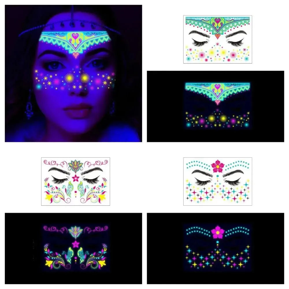 Fluorescent Face Stickers Glow in The Dark Waterproof Decorations Stickers Face Body Paint New Glowing Tattoos Music Festival - KawaSocks