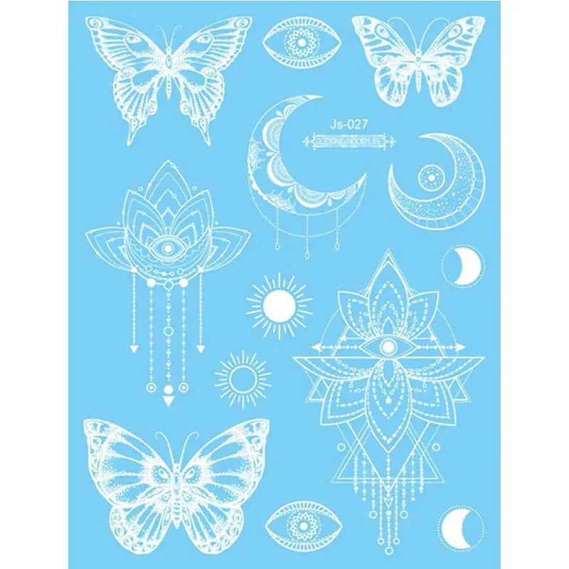 White Lace Jewelry Temporary Tattoo Sticker Waterproof Indian Henna Tattoo Body Art Tattoo Sticker Bride Wedding Lace Flower - KawaSocks