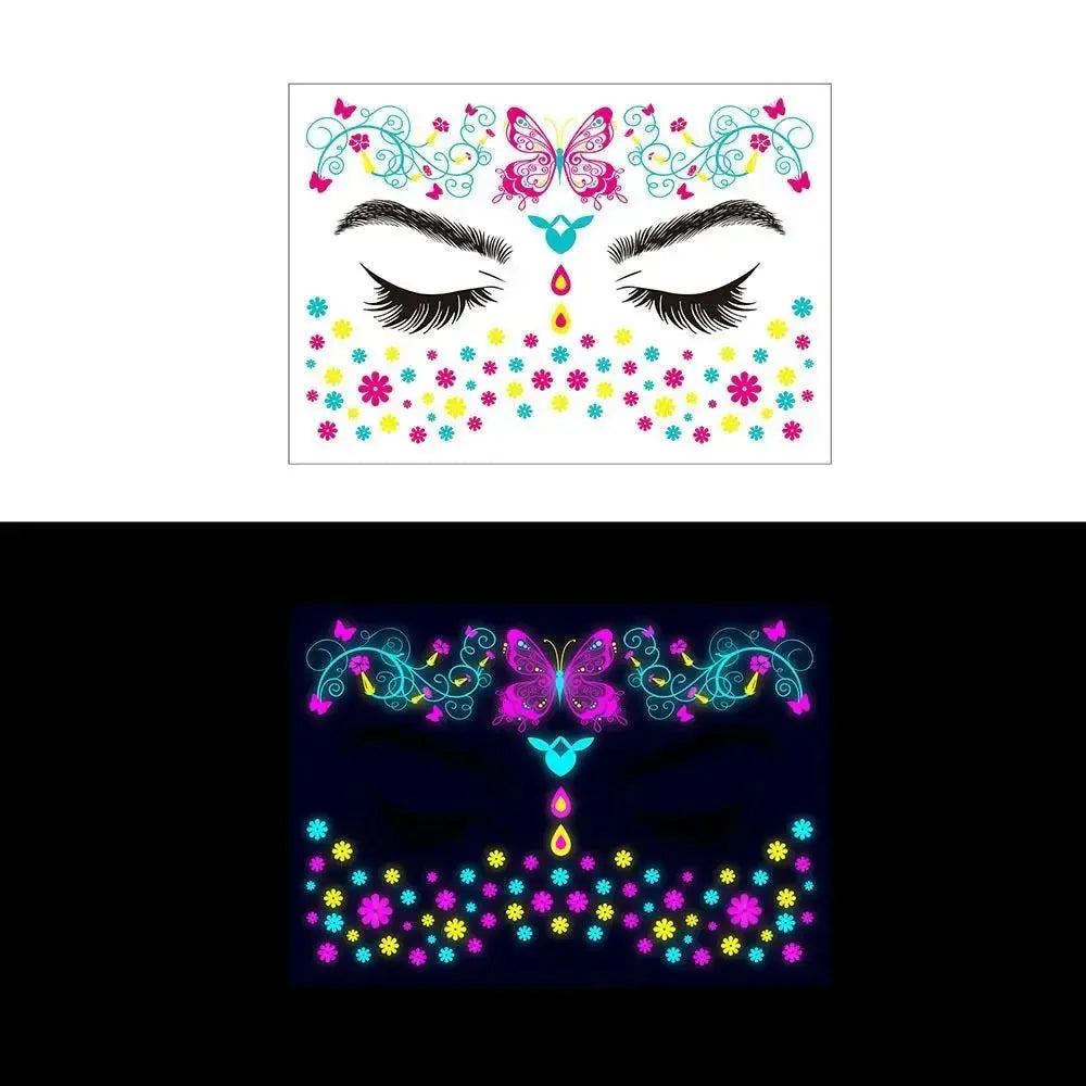 Fluorescent Face Stickers Glow in The Dark Waterproof Decorations Stickers Face Body Paint New Glowing Tattoos Music Festival - KawaSocks