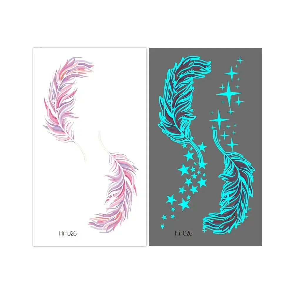 Waterproof Fluorescent Star Feather Body Art Blue Luminous Fake Tattoo Tattoo Sticker Temporary Tattoos - KawaSocks