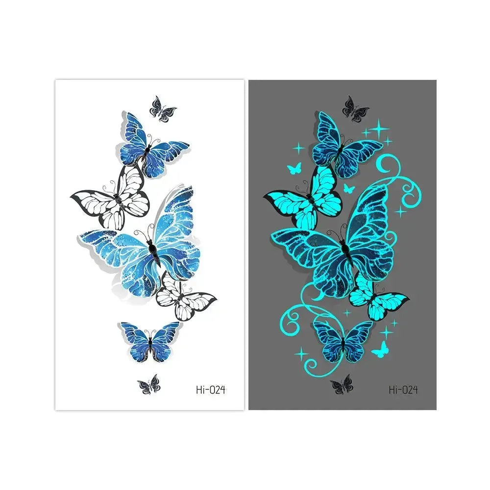 Waterproof Fluorescent Star Feather Body Art Blue Luminous Fake Tattoo Tattoo Sticker Temporary Tattoos - KawaSocks