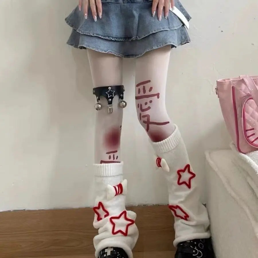 Stocking White Cute Dog Bones Y2k Millenial Spice Girls Subculture Knitted Cotton JK Loose Socks Subculture Leg Warmer