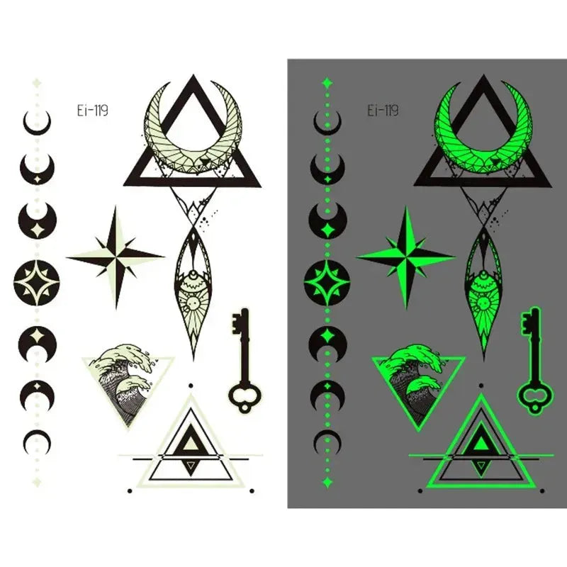 VeeCharm - Tribal Totem Temporary Tattoo Stickers Luminous Tattoos Body Art Makeup Fake Tattoo Waterproof Removable, 1/16 Sheet - KawaSocks