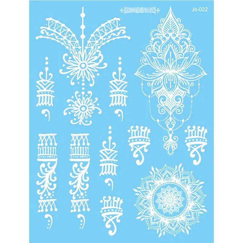 White Lace Jewelry Temporary Tattoo Sticker Waterproof Indian Henna Tattoo Body Art Tattoo Sticker Bride Wedding Lace Flower - KawaSocks