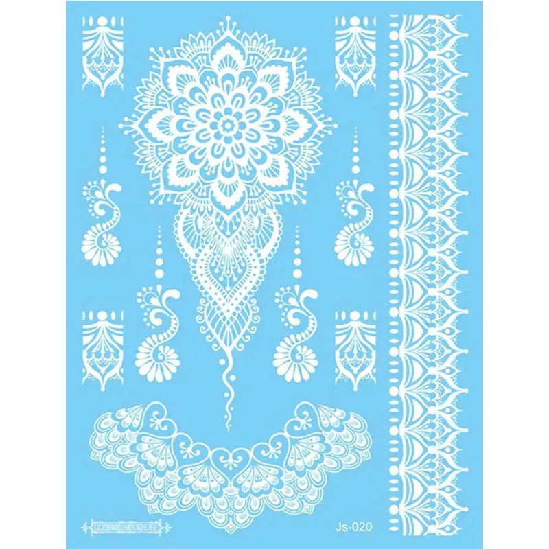 White Lace Jewelry Temporary Tattoo Sticker Waterproof Indian Henna Tattoo Body Art Tattoo Sticker Bride Wedding Lace Flower - KawaSocks