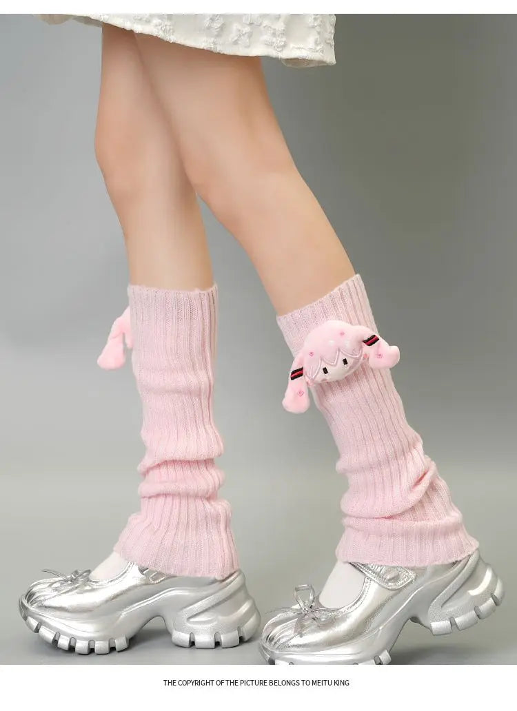 Hatsune Miku Green Knitted Pile Socks Mid-tube Autumn/winter Cute Pink Personality Doll Calf Cover