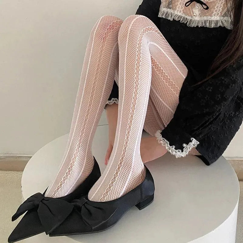 Girl Sexy Fishnet White Lace Tights JK Lolita Gothic Fashion - KawaSocks