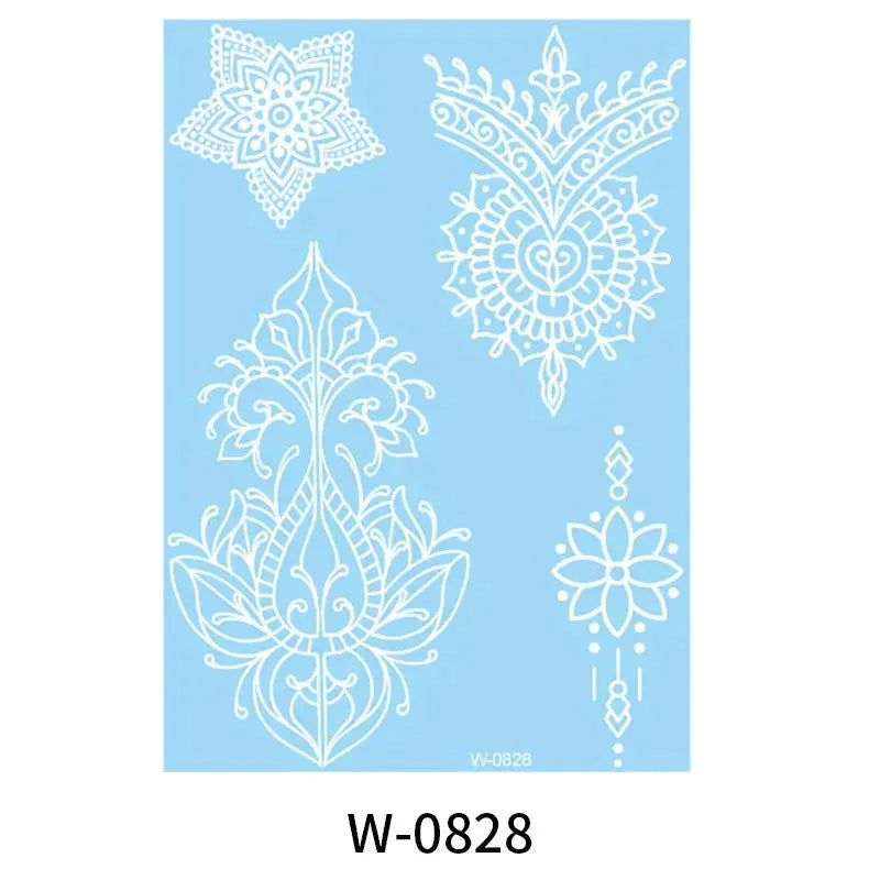 White Lace Jewelry Temporary Tattoo Sticker Waterproof Indian Henna Tattoo Body Art Tattoo Sticker Bride Wedding Lace Flower - KawaSocks