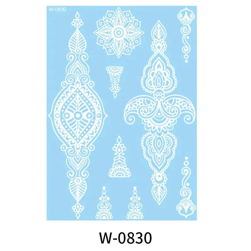 White Lace Jewelry Temporary Tattoo Sticker Waterproof Indian Henna Tattoo Body Art Tattoo Sticker Bride Wedding Lace Flower - KawaSocks