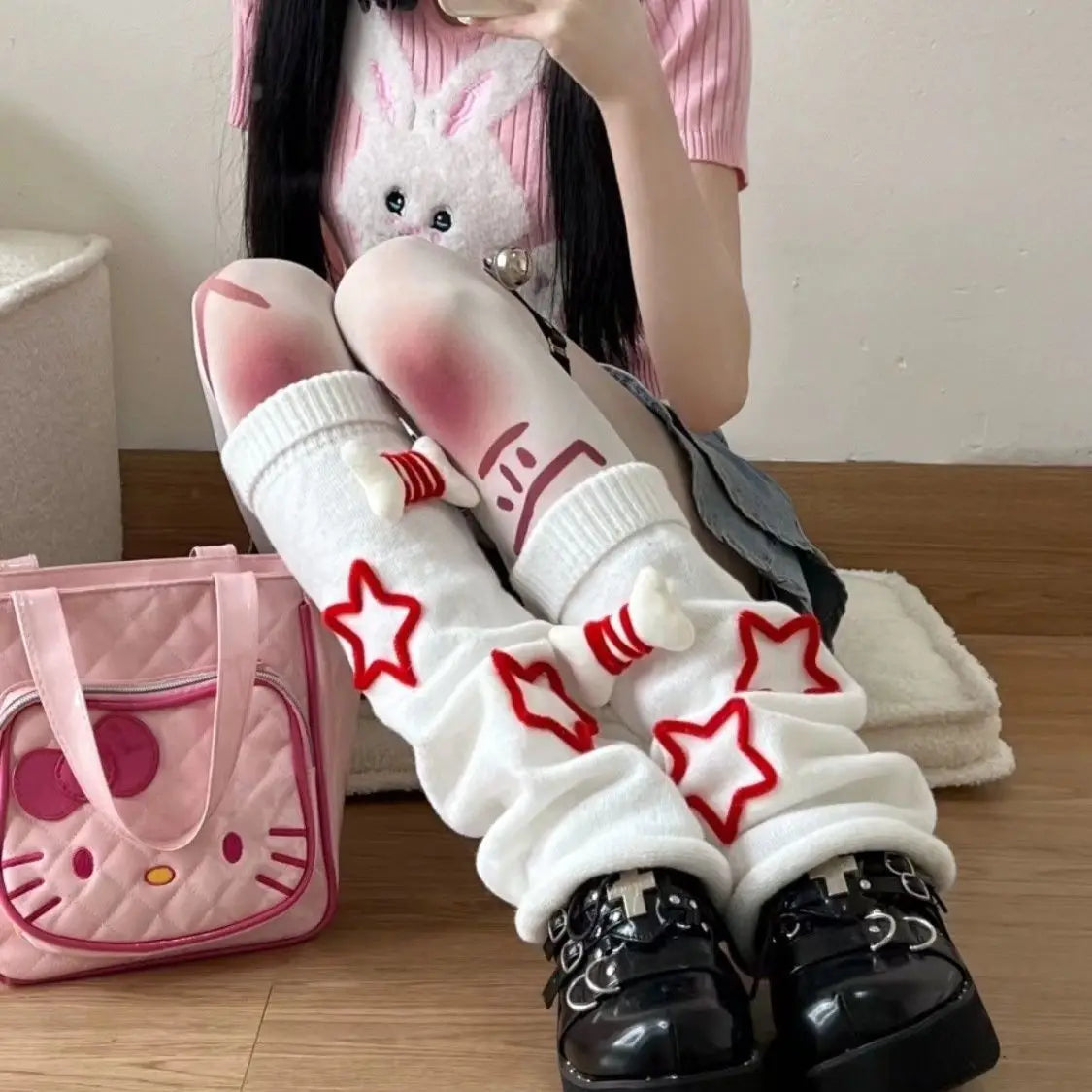 Stocking White Cute Dog Bones Y2k Millenial Spice Girls Subculture Knitted Cotton JK Loose Socks Subculture Leg Warmer