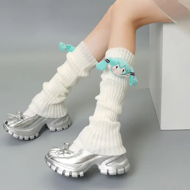 Hatsune Miku Green Knitted Pile Socks Mid-tube Autumn/winter Cute Pink Personality Doll Calf Cover