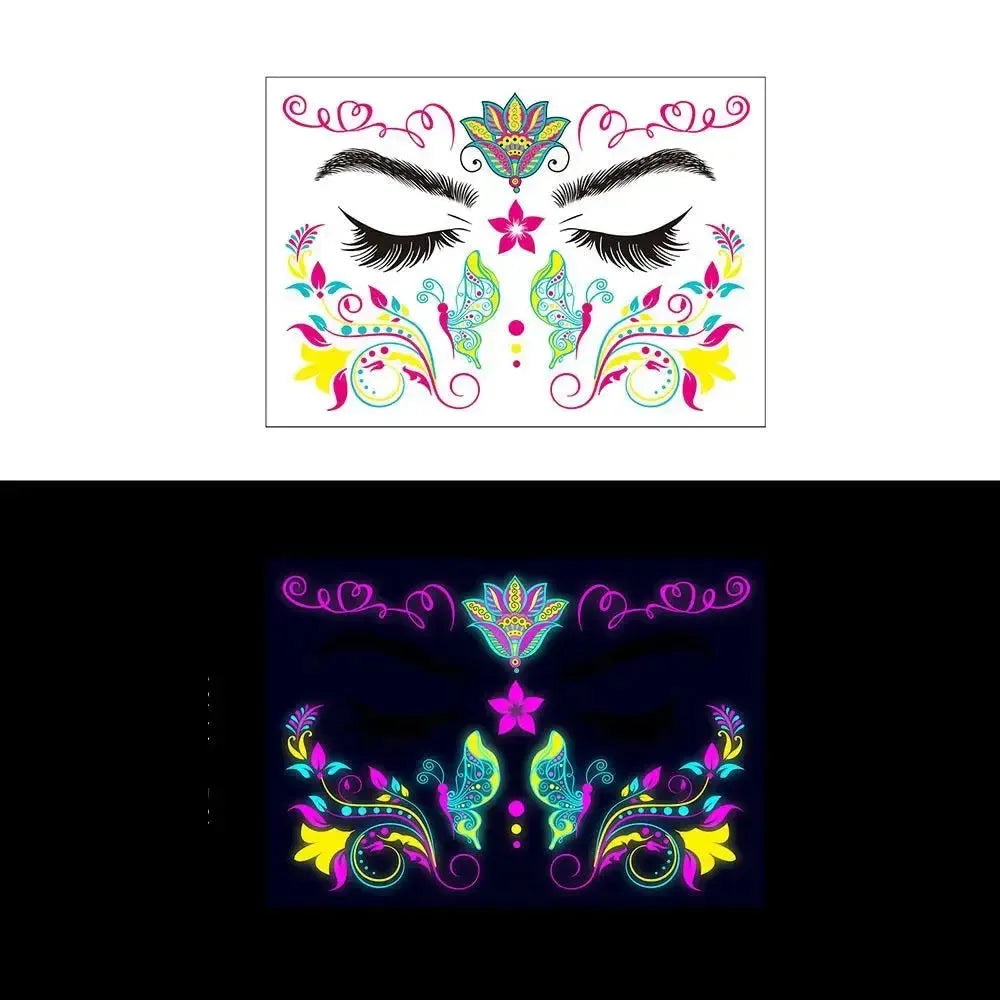 Fluorescent Face Stickers Glow in The Dark Waterproof Decorations Stickers Face Body Paint New Glowing Tattoos Music Festival - KawaSocks