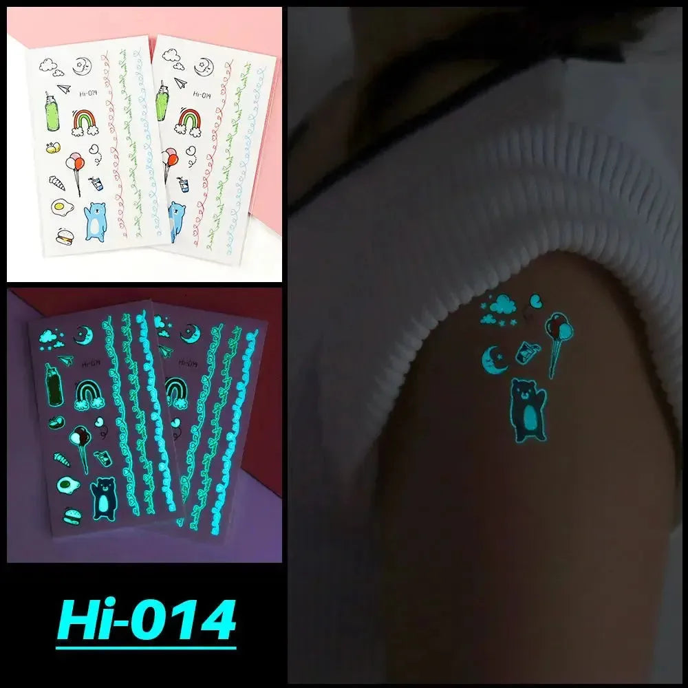 Waterproof Fluorescent Star Feather Body Art Blue Luminous Fake Tattoo Tattoo Sticker Temporary Tattoos - KawaSocks