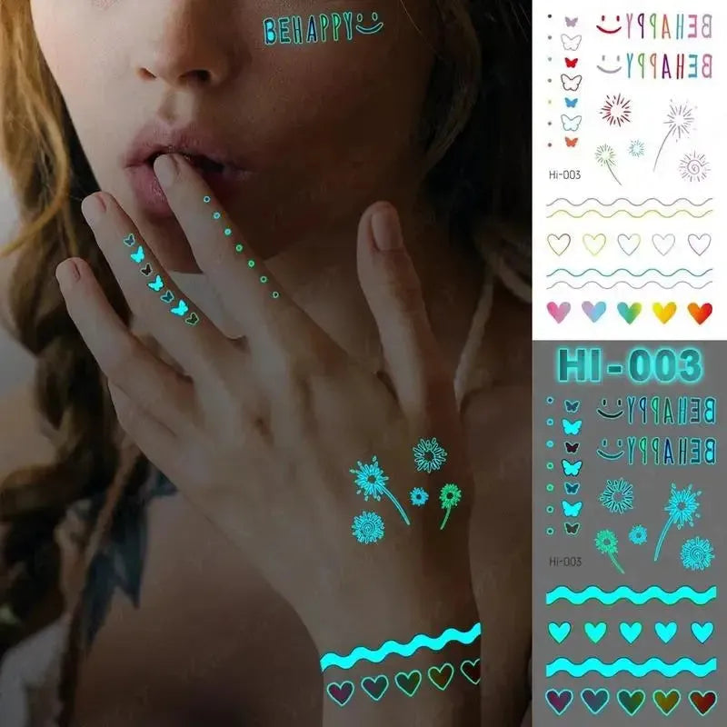 5pcs Blue Luminous Glow Tattoo Sticker Constellation Waterproof Temporary Tatoo Small Finger Wrist Fake Tatto - KawaSocks