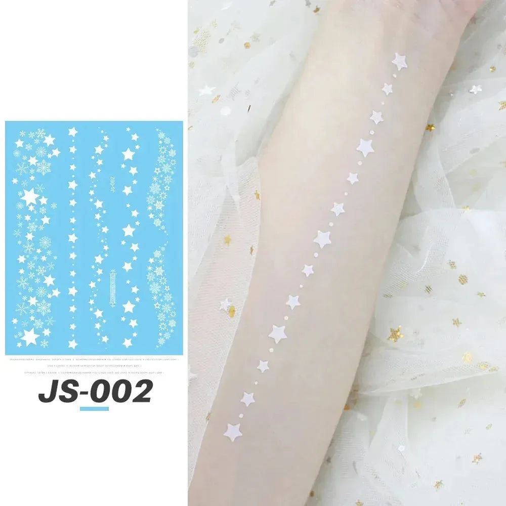 New White Creative Fake Temporary Tattoo Snowflake Start Moon Flower Butterfly Body Art Arm Face Tattoo Makeup Sticker for Women - KawaSocks