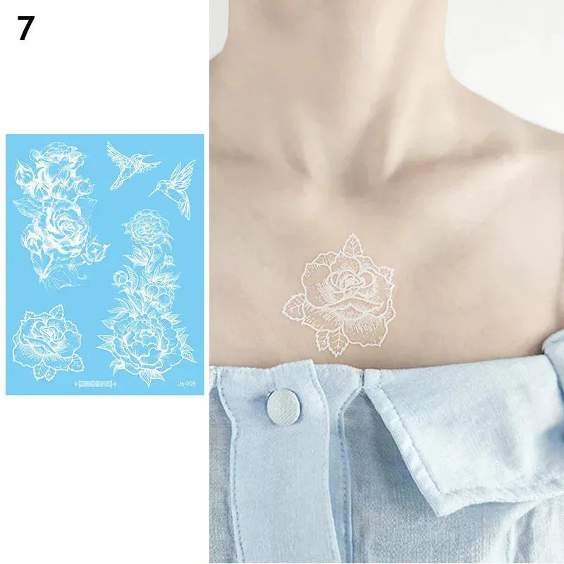 White Lace Jewelry Temporary Tattoo Sticker Waterproof Indian Henna Tattoo Body Art Tattoo Sticker Bride Wedding Lace Flower - KawaSocks