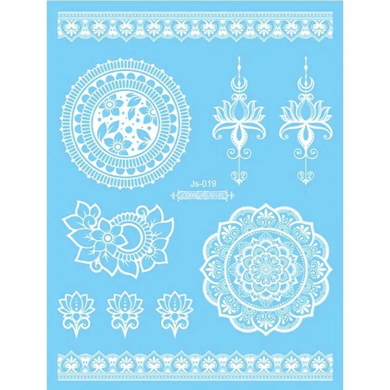 White Lace Jewelry Temporary Tattoo Sticker Waterproof Indian Henna Tattoo Body Art Tattoo Sticker Bride Wedding Lace Flower - KawaSocks