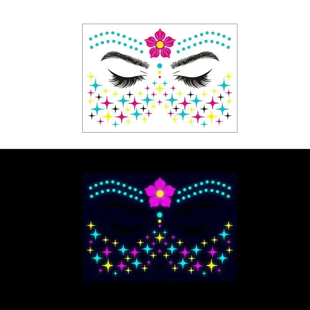 Fluorescent Face Stickers Glow in The Dark Waterproof Decorations Stickers Face Body Paint New Glowing Tattoos Music Festival - KawaSocks